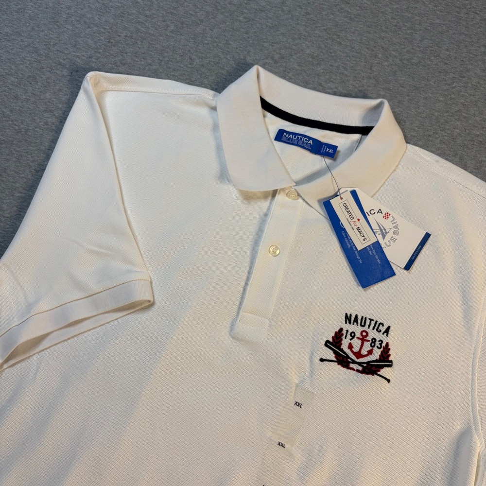 Nautica Blue Sail Mens XXL White Polo Shirt Short Sleeve Nautical Crest K91008